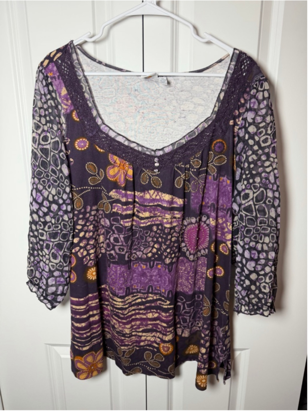 Caribbean Joe Tunic 3X Purple Beige Floral Print